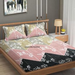 YaAkholic Pink & Green Floral 210 TC King Velvet Fitted Bedsheet Set- 1.9 M x 1.8 M-image-57