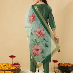 MOKOSH Women Embroidered Regular Sequinned Kurta with Trousers & With Dupatta image 4