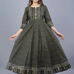 JAIPURI COLLECTION Ethnic Motifs Embroidered Round Neck Ethnic Dresse-picture-4