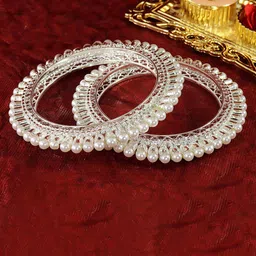 LAVAZZA Set Of 2 Crystal Stone Studded & Beaded Bangles-12