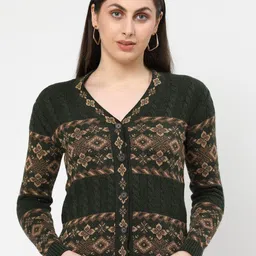 Kalt Women Self Design Open Knit Cardigan-image-48