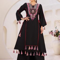 KALINI Embroidered V Neck Top With Trousers Co-Ords-image-25