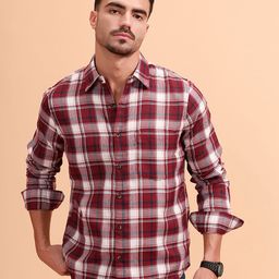 WROGN Men Comfort Slim Fit Tartan Checked Spread Collar Cotton Casual Shirt-image-81
