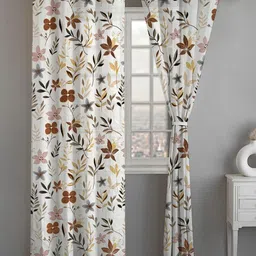 ANA Coffee Brown & White 2 Pieces Floral Room Darkening Long Door Curtain-image-6