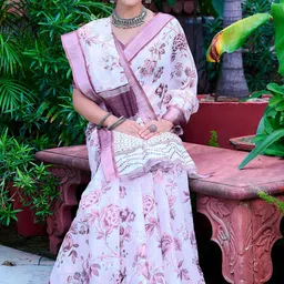 Moda Rapido Floral Designer Block Print Saree image 3