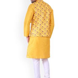 Sadree Mandarin Collar Dupion Silk Kurta And Churidar With Nehru Jacket Set image 5