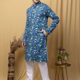 Hangup Men Floral Printed Regular Kurta with Pyjamas-image-56