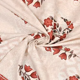 BED-SHEET.COM Peach-Coloured & Red Floral King Bedsheet with 2 Pillow Covers image 4