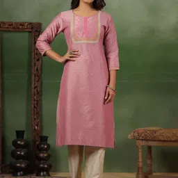 Span Ethnic Motifs Printed Thread Work Pure Silk Straight Kurta with Trouser & Dupatta image 5