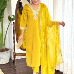 all about you Women Floral Embroidered Regular Chanderi Silk Kurta with Pyjamas & Dupatta-image-56