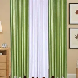 BELLA TRUE White & Green 3 Pieces Long Door Curtains-image-99