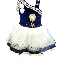 Samjho Fashion Girls Blue & White Embellished One Shoulder Fit & Flare Midi Dress-image-98