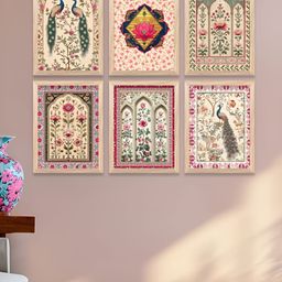 WALLLANE Beige & Green 6 Pieces Floral and Botanical Wooden Wall Paintings-image-96