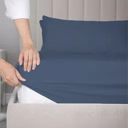 SleepyCat Blue 200 TC Fitted Cotton Queen Bedsheet Set 1.98 m x 1.52 m-picture-24