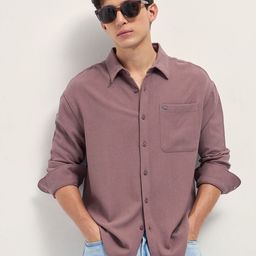 THE BEAR HOUSE Men Relaxed Fit Textured Spread Collar Casual Shirt-picture-25