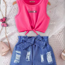 INCLUD Girls Typography Printed Round Neck Top With Shorts-image-56