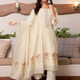 SANISA Floral Woven Design Round Neck Straight Kurta With Trouser And Dupatta-19