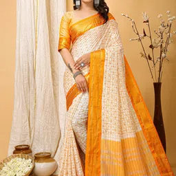 DIVASTRI Printed Woven Design Border Zari Banarasi Saree-image-39