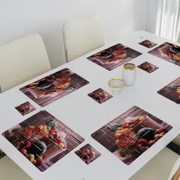 REVEXO 6Pc Brown Printed Rectangle Costers & Table Placemats-23