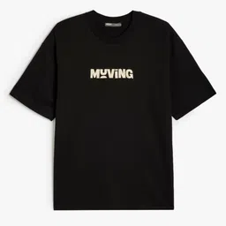 Koton Typography Printed Round Neck Drop Shoulder Cotton Oversized Fit T-shirt-image-24