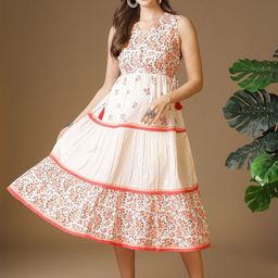Rangita Women Floral Print Cotton Fit & Flare Midi Dress-image-12
