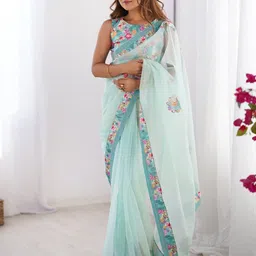 Mitera Floral Beads and Stones Organza Saree-image-64