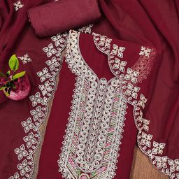 HERE&NOW Floral Embroidered Embellished Georgette Unstitched Dress Material-image-41