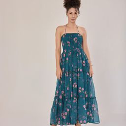 Urban Sundari Women Floral Print Halter Neck Fit & Flare Maxi Dress-image-42