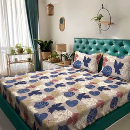 KLOTTHE Brown Floral Printed 300 TC Super King Bed Sheet Set 2.70 m X 2.70 m-image-90