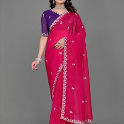 Mitera Embellished Zari Poly Chiffon Saree-image-6