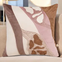 Khaabka Anvaaya Brown & White Embroidered Square Shaped Velvet Cushion Cover-image-103