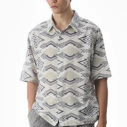 Jack & Jones Abstract Printed Spread Collar Short Sleeves Cotton Shirt-picture-2