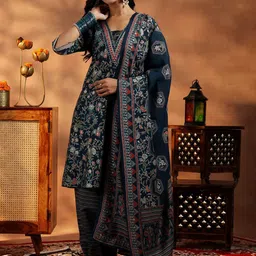 Libas Women Floral Printed Regular Mirror Work Kurta with Salwar & With Dupatta-12