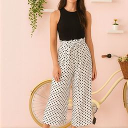 HERE&NOW White Polka Dot Print Plazzo with Ruffles-picture-29