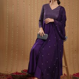 GoSriKi Women Regular Sequinned Kurta with Trousers & With Dupatta-picture-13