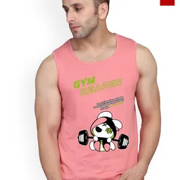 SLOWLORIS Pack Of 2 Printed Round Neck Sleeveless Bio-Wash Cotton Gym Vests-picture-2