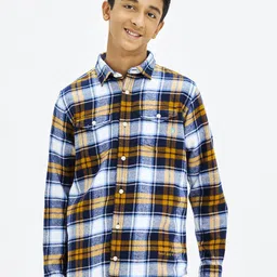 NO MONDAYS Boys Relaxed Spread Collar Tartan Checked Cotton Casual Shirt-image-79