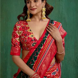 Sangria Printed Patola Saree With Blouse Piece-picture-29