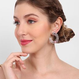 Manuvi Jewels Rhodium-Plated American Diamond Studded Oxidised Contemporary Studs Earrings-14