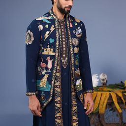 KALPRAAG Men Floral Embroidered Regular Sequinned Kurta with Trousers & With Dupatta image 2