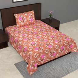 Monik Handicrafts Brown Floral 144 TC Single Bedsheet with 1 Pillow Covers-image-16