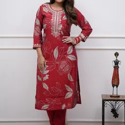 CaniBani Maroon Cotton Blend Kurta Sets-picture-14