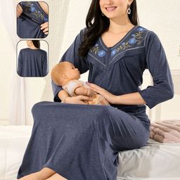 UDHATIKRAMAN Embroidered Maxi Nightdress-image-58