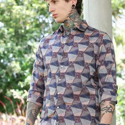 Campus Sutra Men Comfort Geometric Printed Spread Collar Cotton Casual Shirt-picture-46