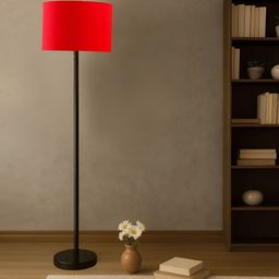 Devansh Red & Black Cylinder Wooden Floor Lamp-picture-22