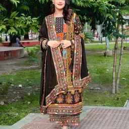 BAESD Ethnic Motifs Printed Regular Mirror Work Kurta with Palazzos & With Dupatta image 5