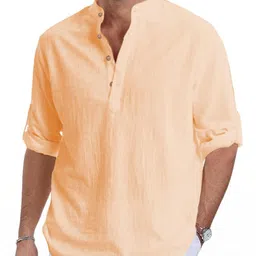 Edin Men Orange Cotton Kurtas-image-97