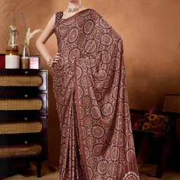 RACHNA Brown Satin Printed Sarees-picture-2