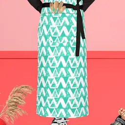 ArtzFolio Green & White Cotton Printed Waist to Feet Apron-image-34