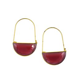 NILA Gold-Plated Artificial Stones Studded Crescent Hoop Earrings-image-13